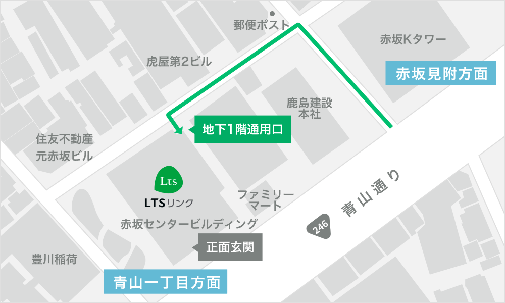 地下1階通用口への行き方マップ